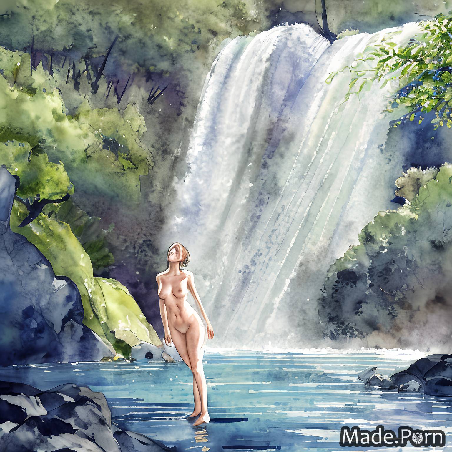 20 waterfall lake woman watercolor forest nude