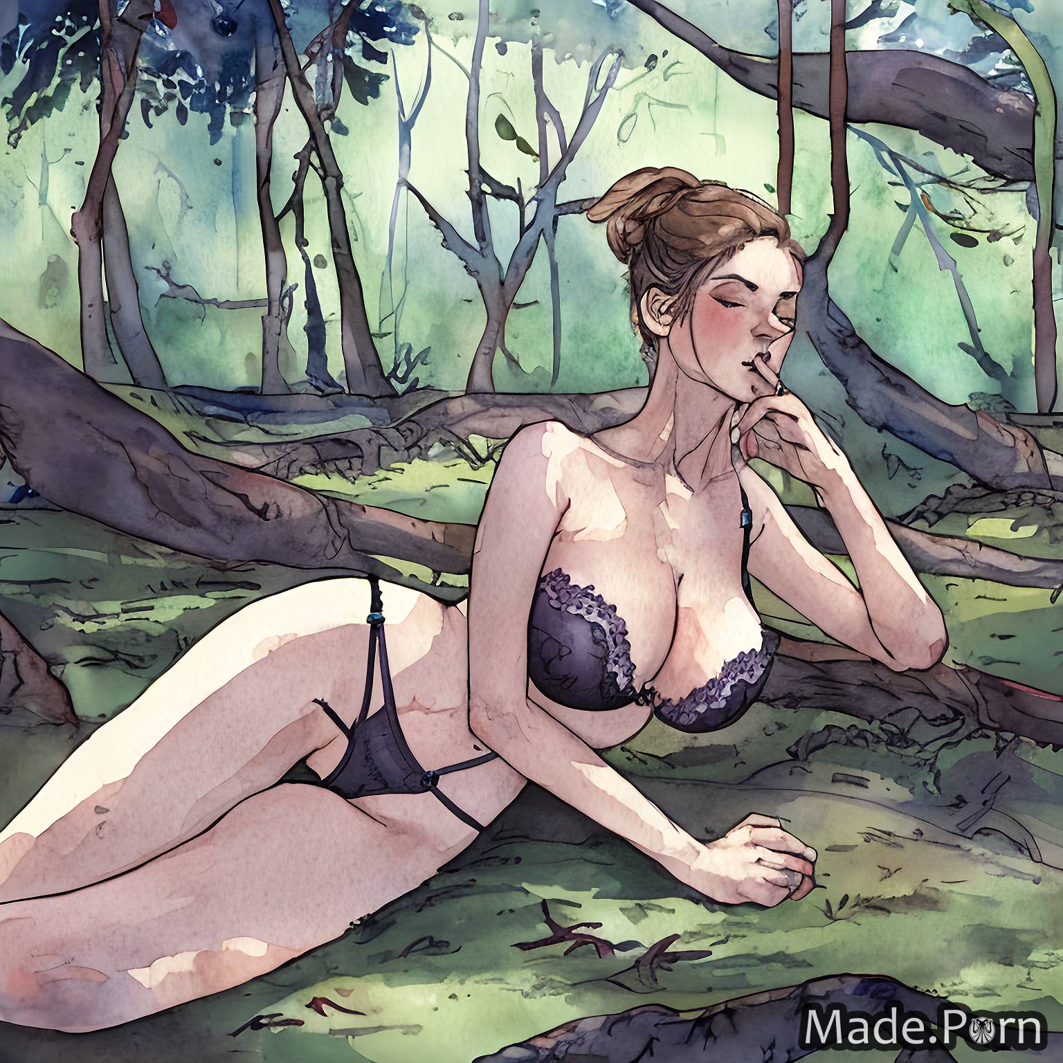 forest watercolor 20 push-up bra woman seduction panties
