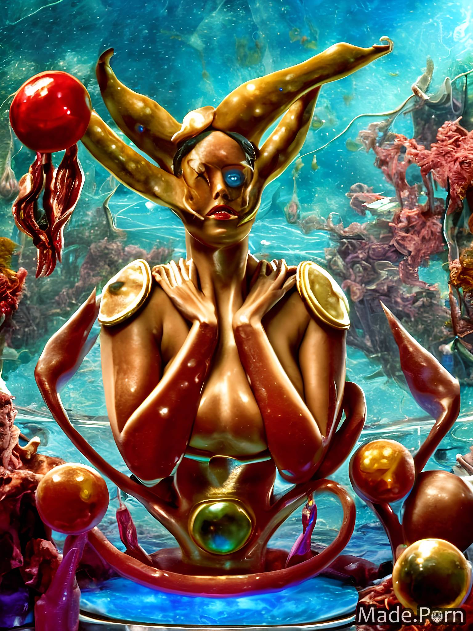 fantasy armor pearl alien planet thunderstorm underwater woman surrealism